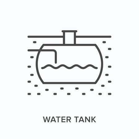 Water tank flat line icon. Vector outline illustration of underground reservoir. Black thin linear pictogram for liquid storageのイラスト素材