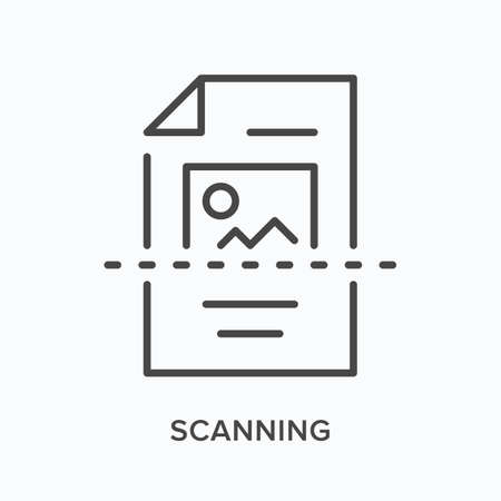 Scanning flat line icon. Vector outline illustration of paper document. Black thin linear pictogram for office scanのイラスト素材