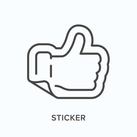 Sticker flat line icon. Vector outline illustration of thumb up. Black thin linear pictogram for stamp finger upのイラスト素材