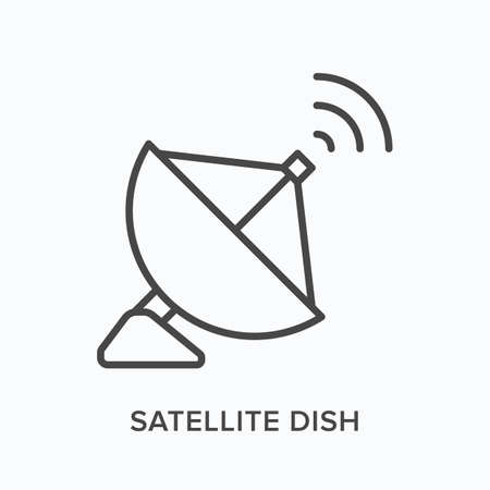 Satellite dish flat line icon. Vector outline illustration of parabolic antenna. Black thin linear pictogram for communication equipmentのイラスト素材