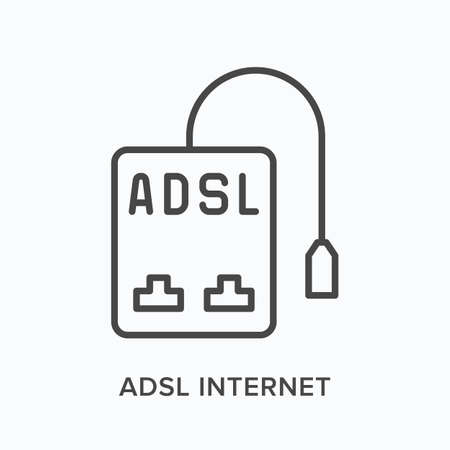 ADSL internet flat line icon. Vector outline illustration of cable network modem. Black thin linear pictogram for communication equipmentのイラスト素材