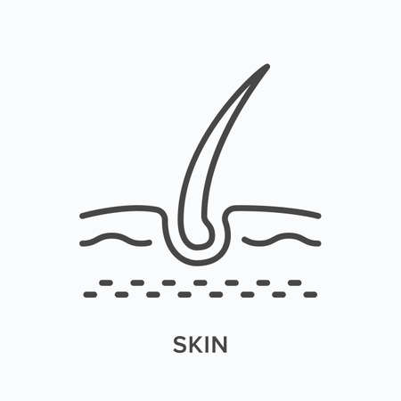 Skin flat line icon. Vector outline illustration of human organ. Black thin linear pictogram for dermatologyのイラスト素材
