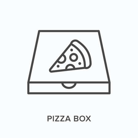 Pizza box flat line icon. Vector outline illustration of italian food box and object selection. Black thin linear pictogram for meal distributionのイラスト素材