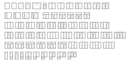 Windows calculator line icons. Vector illustration include icon - sliding, rectangular, double section, balcony door outline pictogram for glass price estimator. 64x64 Pixel Perfect, Editable Strokeのイラスト素材