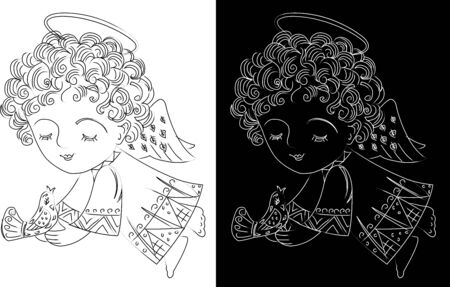 angels and bird, Little angel with a bird in the handlesのイラスト素材