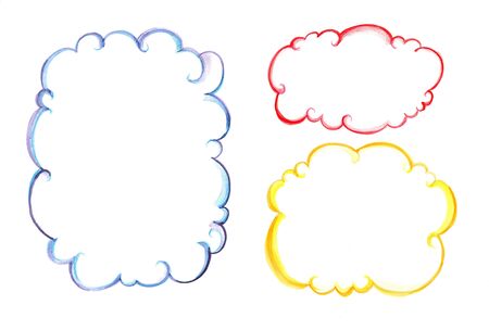 Clouds in the form of frames, art frame, cloud symbol, colored clouds, sky, isolated on whiteの写真素材