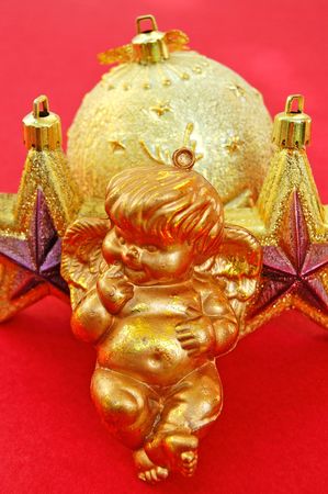 Angel, stars and bauble. Christmas holiday decoration.の写真素材