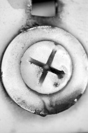 Rusty metal screw texture macro. Black and white.の写真素材