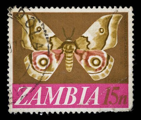 Vintage republic of Zambia postage stamp with butterfly illustration.の写真素材