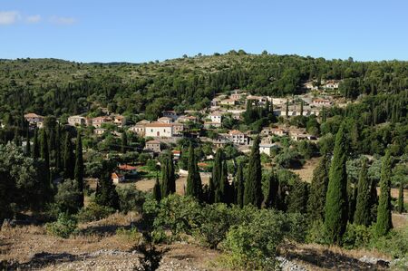 Panoramic view of the traditional mountain village Louha in Zakynthos, Greece.の写真素材