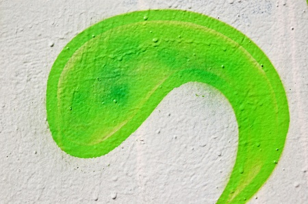 Wall with green paint curve shape. Abstract texture.の写真素材