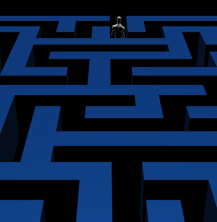 Man exiting complex maze labyrinth. 3d illustration.の写真素材