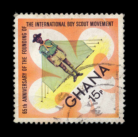 GHANA - CIRCA 1972. Vintage postage stamp printed for the 65th anniversary of the founding of the international boy scout movement, circa 1972.の写真素材
