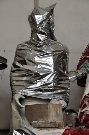 ATHENS, GREECE - JANUARY 15, 2013: Draped statue at the abandoned studio of sculptor Nikolas Pavlopoulos (1909 - 1990).のeditorial素材