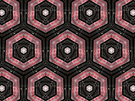 Chipped paint hexagons geometric pattern and rusty shapes abstract background.の写真素材