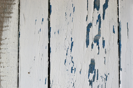 Weathered wood texture with chipped paint. Abstract white and blue background.の写真素材