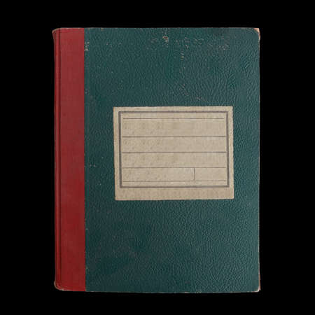 Vintage school textbook with green textured leatherette cover cloth spine and sticker label for your...