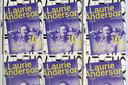 Athens, Greece - July 11, 2022: Laurie Anderson concert posters street advert for electronic music...