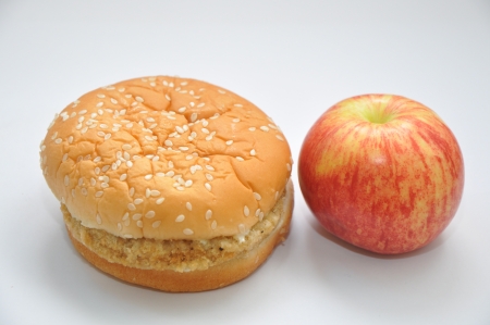 red apple and hamburgerの写真素材