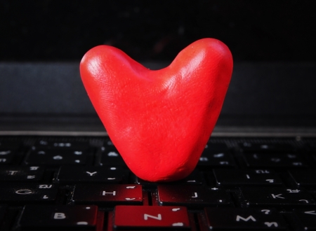 red heart on keyboardの写真素材