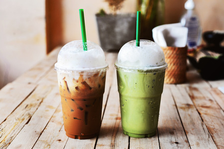 ice  cappuccino coffee and green tea frappeの写真素材