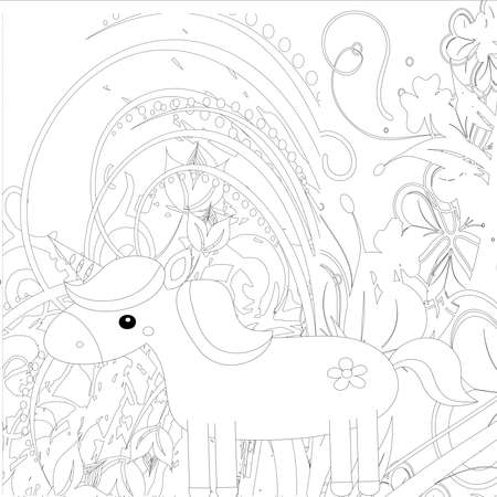 : Unicorn .Colored book. Horse head sleep. . Black and white sticker, icon isolated. Cute magic cartoon fantasy animal. Dream symbol. Design for children, baby room interior, scandinavianのeditorial素材