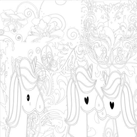 : Unicorn .Colored book. Horse head sleep. . Black and white sticker, icon isolated. Cute magic cartoon fantasy animal. Dream symbol. Design for children, baby room interior, scandinavianのeditorial素材