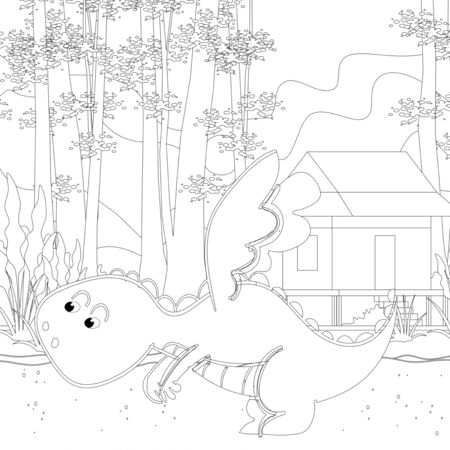 oloring book for children with a dinosaur in cartoon style, tyrannosaurusの写真素材