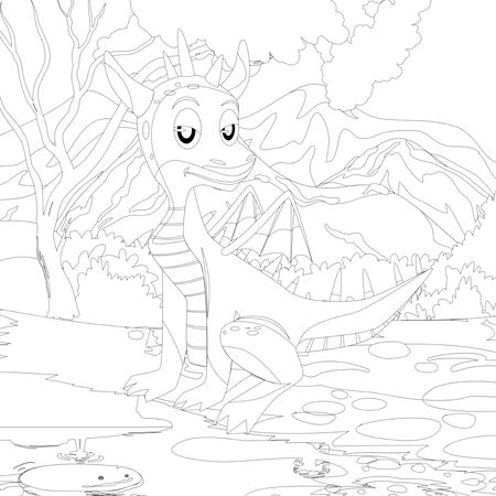 oloring book for children with a dinosaur in cartoon style, tyrannosaurusの写真素材