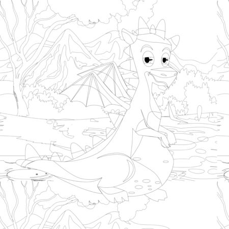 oloring book for children with a dinosaur in cartoon style, tyrannosaurusの写真素材