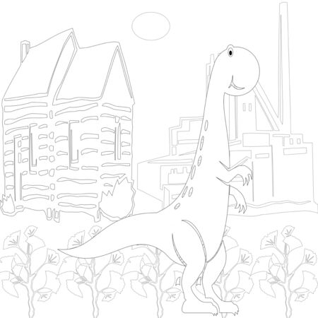 Coloring book for children with a dinosaur in cartoon style, tyrannosaurusの写真素材