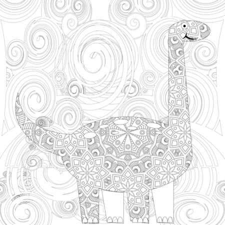 Coloring book for children with a dinosaur in cartoon style, tyrannosaurusの写真素材