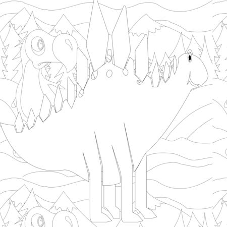 Coloring book for children with a dinosaur in cartoon style, tyrannosaurusの写真素材