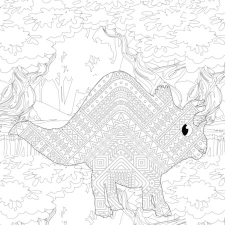 Coloring book for children with a dinosaur in cartoon style, tyrannosaurusの写真素材
