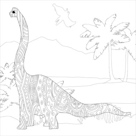 Coloring book for children with a dinosaur in cartoon style, tyrannosaurusの写真素材