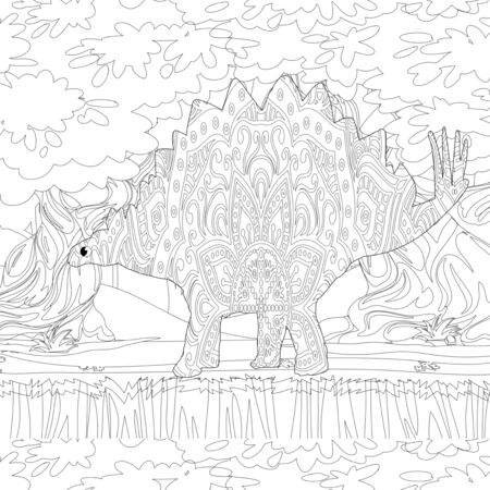 Coloring book for children with a dinosaur in cartoon style, tyrannosaurusの写真素材