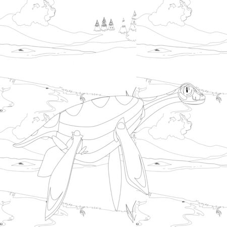 Coloring book for children with a dinosaur in cartoon style, tyrannosaurusの写真素材