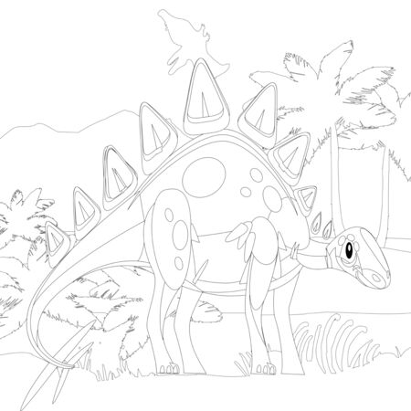 Coloring book for children with a dinosaur in cartoon style, tyrannosaurusの写真素材