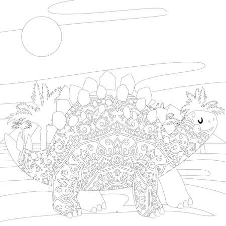 Spinosaurus Dinosaur. Dino Coloring Pages. Animal coloring book pages for Adults.の写真素材
