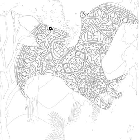 Spinosaurus Dinosaur. Dino Coloring Pages. Animal coloring book pages for Adults.の写真素材