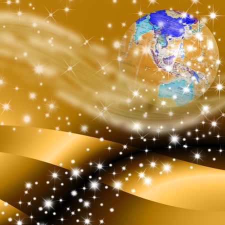 christmas planet earth and stars on purple backgroundの写真素材