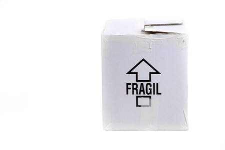 used cardboard box isolated on white background の写真素材