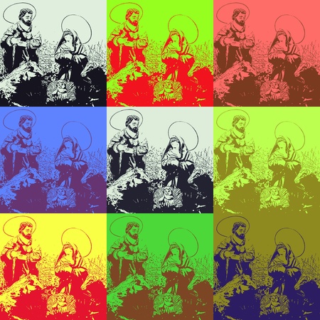Christmas background modern Nativity scene figures in pop art styleの写真素材