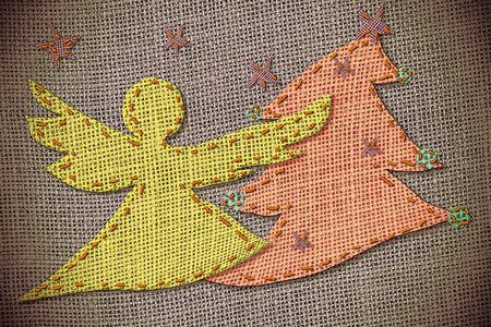 Christmas Cards patchwork silhouette of angel and firの写真素材