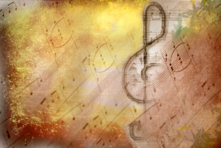 grunge  treble clef musical on background scoreの写真素材