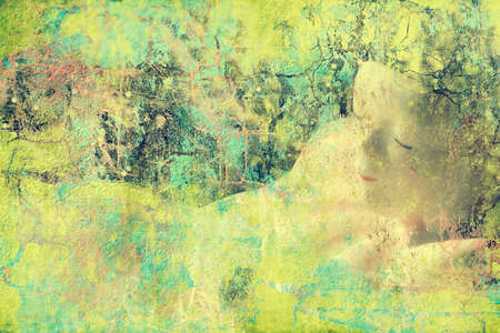 grunge, meditating human figure with copy spaceの写真素材