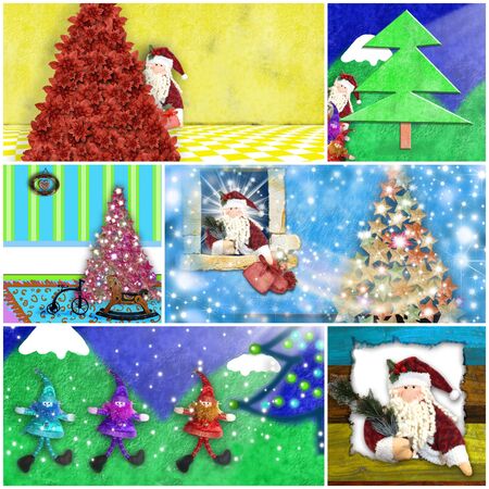 santa claus photo collage in bright colorsの写真素材