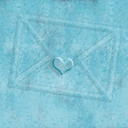 love letter, a letter with a silhouette of heart on blue backgroundの写真素材