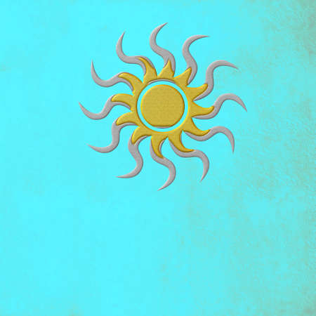 Summer background, sun symbol on turquoise backgroundの写真素材