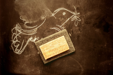 Dove of Peace, chalk drawing and copy space, war and peace conceptの写真素材